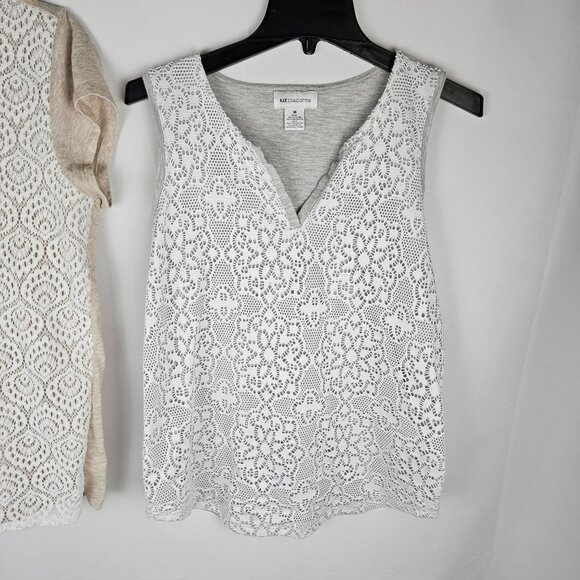 Liz Claiborne Sleeveless Lace Tops Set 3 In Red & White Sizes PM & M - Picture 2 of 10
